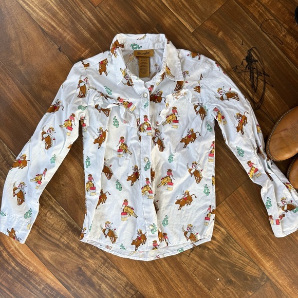 Wrangler Other - Wrangler Girl’s Cowboy Print White Shirt